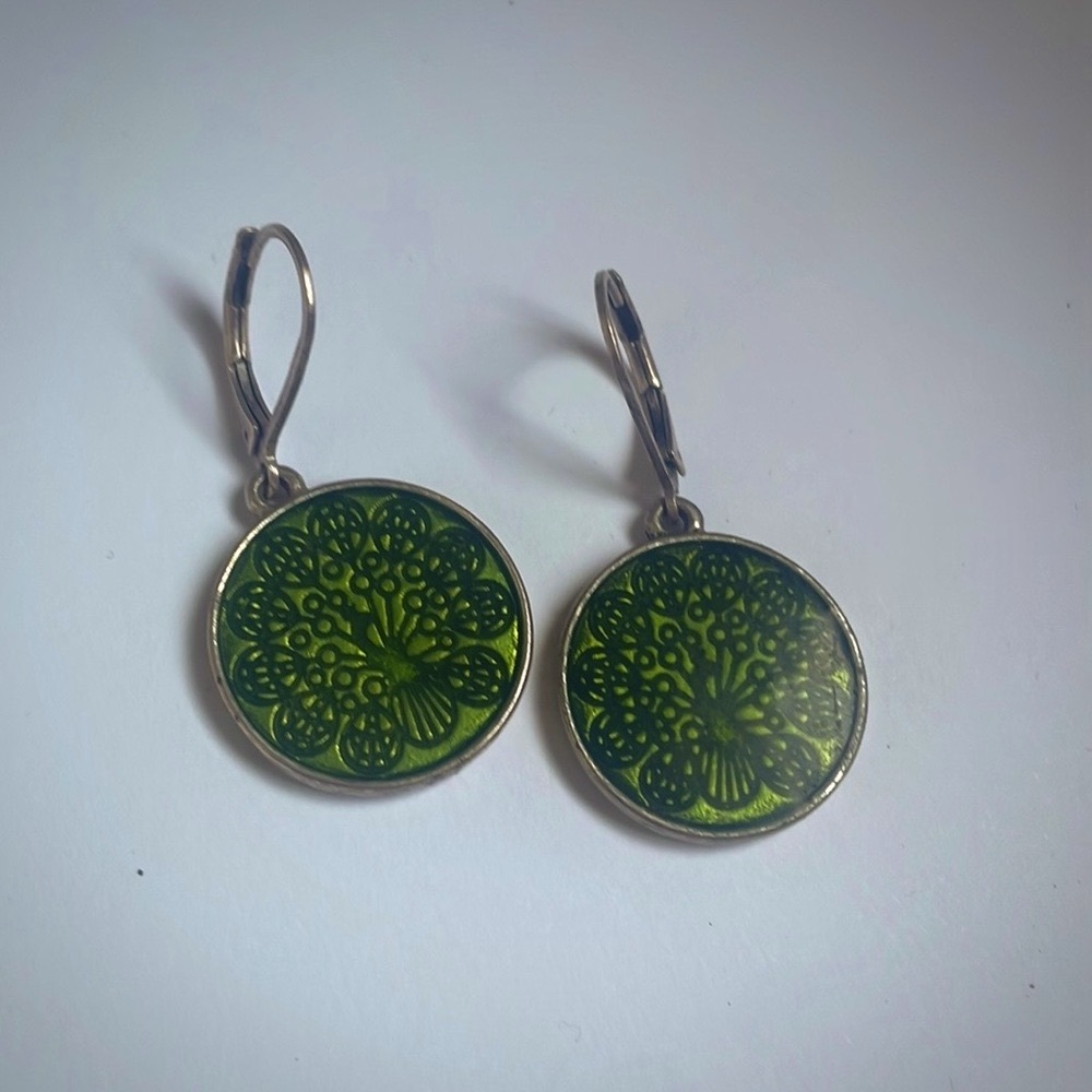 Emerald Green Mandala Design Earrings